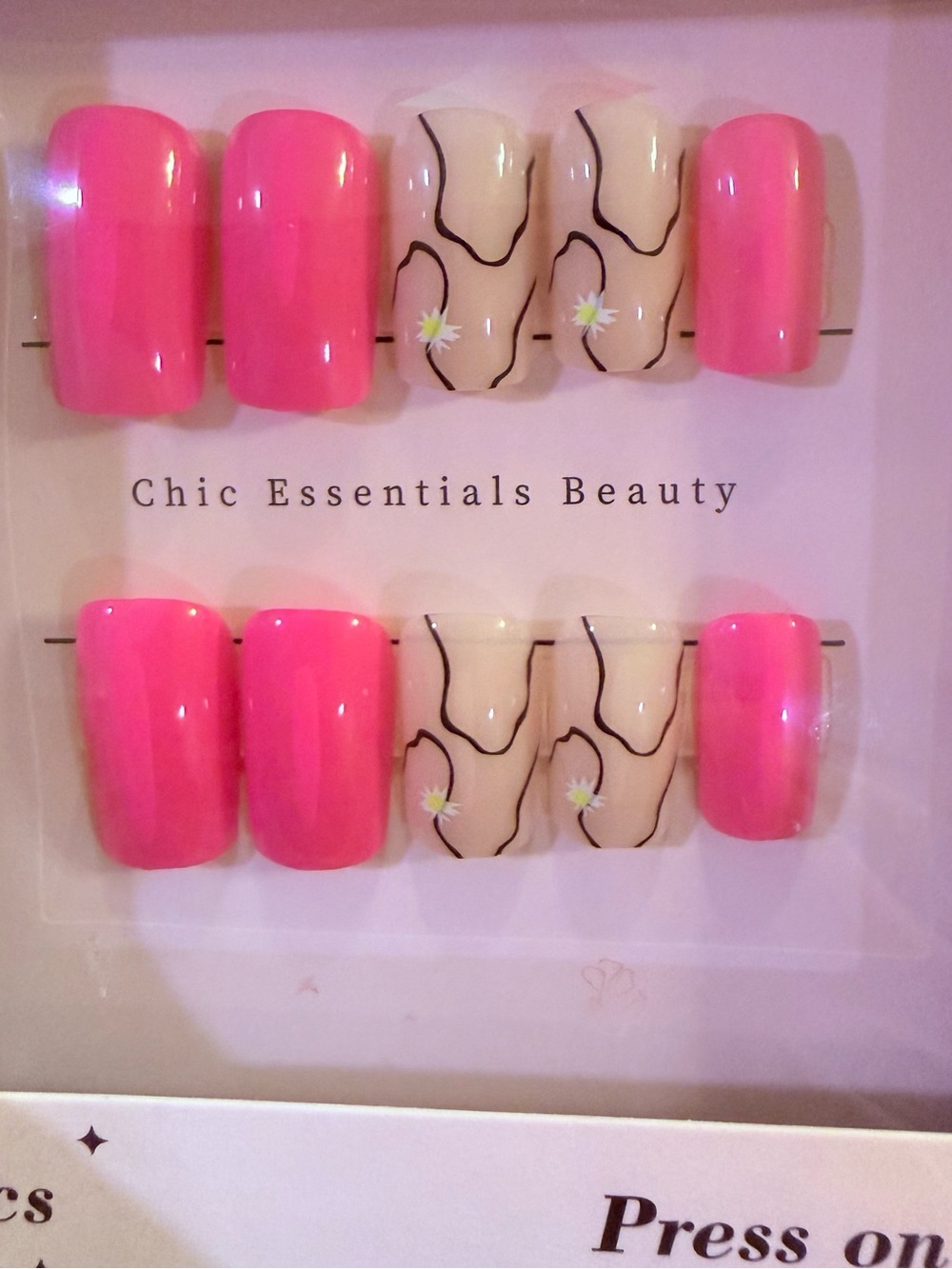 Pink Press-On Nail Set with Floral Accent